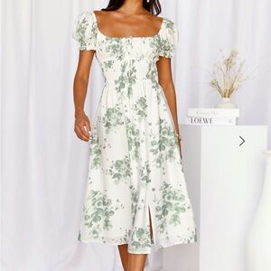 Hello Molly White and Green Floral Midi Dress